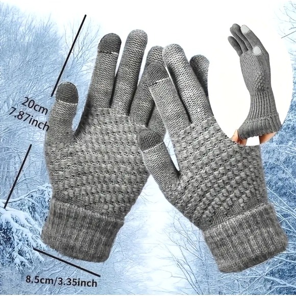 Unisex Thermal Warm Thick Plush Lined Touchscreen Gray Gloves NEW Winter OS‎ - Picture 4 of 7